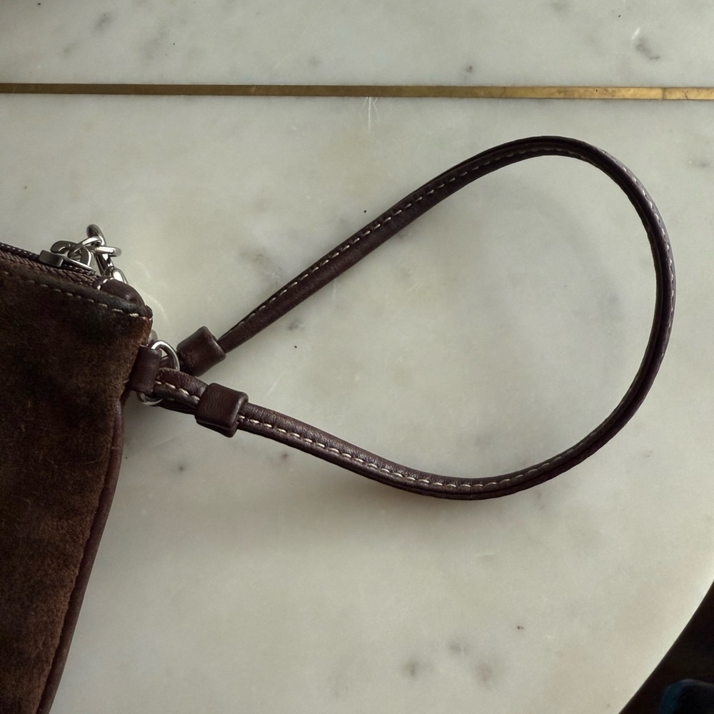 Coach Vintage Brown Suede Women's Clutch Wristlet Pink Trim Interior - Picture 4 of 7